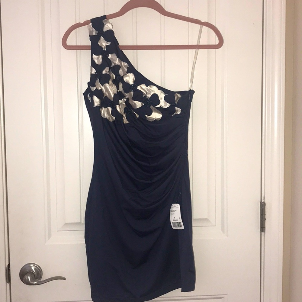 Navy and creme dress